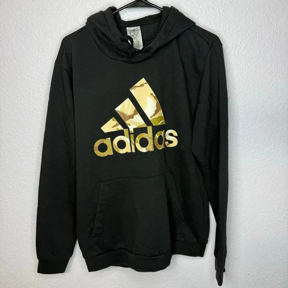 Adidas Hoodie Men’s Medium Black Desert Camo Logo Pullover Sweatshirt GV2126